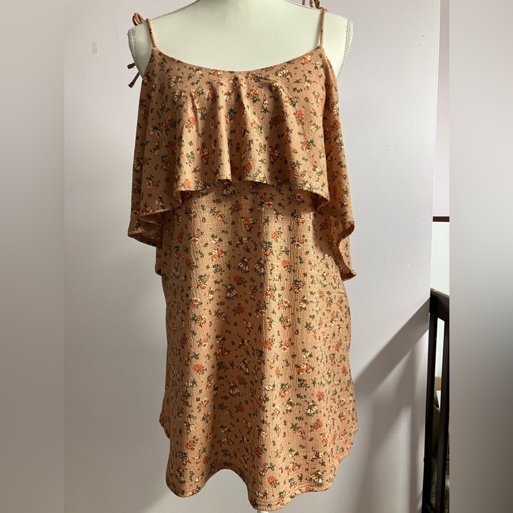 Women’s Mini Dress, Size 0, Floral, Pink/Orange, Scoop Back, Sundress, Topshot